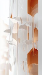 Poster - Abstract Paper Art Sculpture White and Orange Tones Geometric Shapes Conceptual 3D Rendering Studio Shot