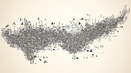 Poster - Abstract pattern of black pixelated shapes against a beige background