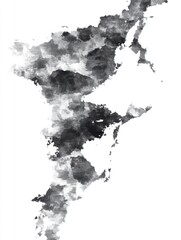Poster - Abstract watercolor grayscale map on a white backdrop with varying tones and textures resembling a cloud or ink blot effect
