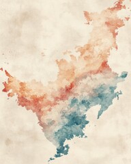 Poster - Abstract watercolor art piece showing a map-like shape with gradient colors on a textured background