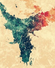Poster - Abstract watercolor map style design with vintage texture and multicolor. Grunge style map on beige background with dark colors
