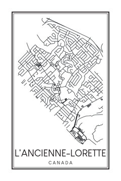 Hand drawn printable downtown road map poster of the Canadian city of L'ANCIENNE-LORETTE on solid white background with city name