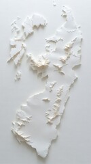 Poster - Abstract map sculpture with white and beige tones on textured background depicts an island or continent with topographic elements and artistic design