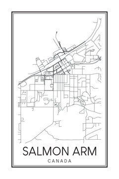 Hand drawn printable downtown road map poster of the Canadian city of SALMON ARM on solid white background with city name
