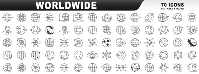 Big set of worldwide related line icons. Editable stroke