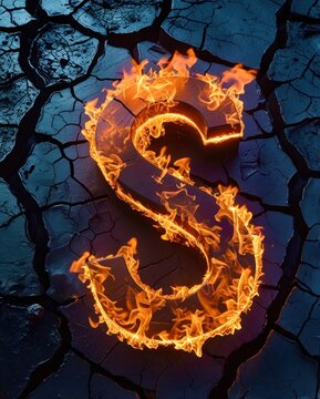 The image is a close up of the letter S in flames