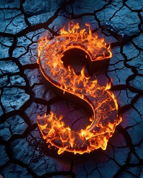 The image is a close up of a letter S made out of fire