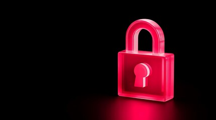 Poster - bright red transparent lock isolated on black background symbolizing security and protection concept