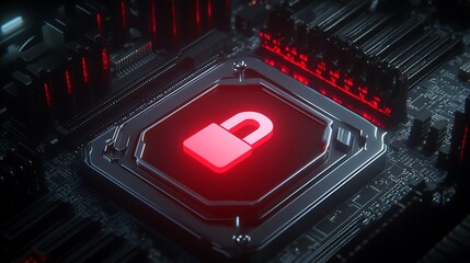 Poster - digital lock symbol on circuit board representing security, protection, and data integrity in techno