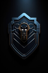 Poster - A modern artistic shield featuring a lock, representing concepts of safety and security within a striking and contemporary visual context on dark backgrounds.
