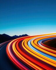 Fototapete - Dynamic Velocity AI-Enhanced Long Exposure Highway Light Trails Visualizing Digital Transformation, Connectivity, and Urban Mobility Innovation