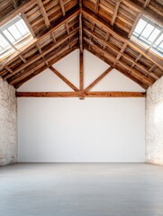 Poster - rustic minimalist industrial loft transformative architectural space with exposed timber framing, na