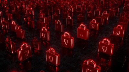 Poster - futuristic red neon medical lock icons on abstract background in digital style for health security c