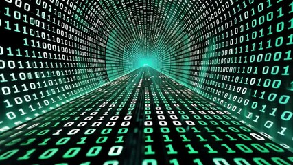 Poster - futuristic digital tunnel of binary code glowing green numbers and technology symbolizing data flow 