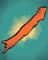 Poster - Stylized orange arrow pointing upwards against a turquoise dotted background