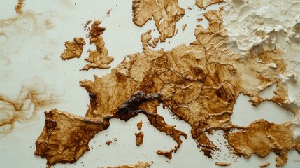 Poster - Detailed map of the region with textural brown pigments on white background representing geography and continents