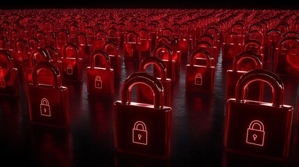 Poster - red glowing locks in a dark environment representing security, protection, and data privacy concerns