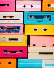 Poster - Nostalgic Retro Tech Revival Vibrant Vintage Cassette Tape Aesthetic - Analog Memories Meet Digital Archival Design for Music Preservation and Creative Inspiration