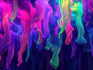 Poster - chromatic cascade: a mesmerizing display of vibrant, flowing, and colorful fabric that dance in an a