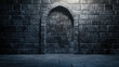 © Keopaserth - dark fantasy background featuring grey brick wall with arched doorway, creating mysterious atmosphere. stone texture and shadows enhance dramatic effect
