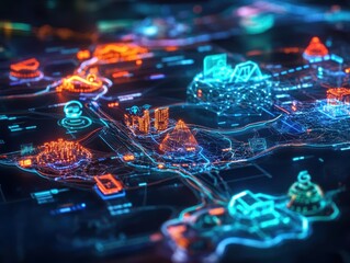 Fototapete - illuminating global network: a futuristic, digital representation of a global network glows with vib