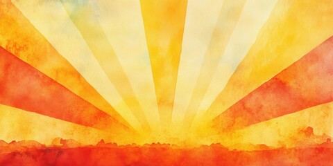 Poster - golden radiance: an eye-level shot of a watercolor painting of a sunburst, emanating warmth and vibr