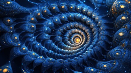 Aufkleber - Intricate fractal spiral glowing gold from a deep blue textured and patterned background. Ai generated