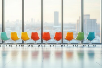 Poster - colorful chairs in modern office space: an inspiring view of an empty conference or meeting room, li