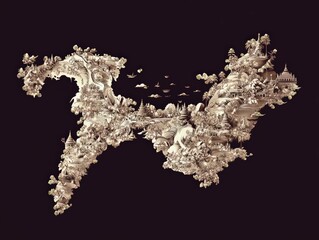 Poster - Abstract artistic fractal pattern in warm beige tones set against a dark background