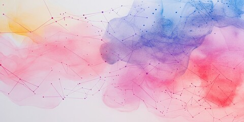Poster - Abstract Data Flow: A vibrant watercolor wash blends with a network of connected lines and dots, creating a visual representation of data flow, ideas, and interconnected systems.