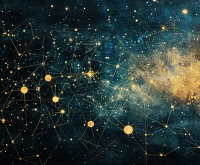 Fototapete - cosmic connections: an artistic depiction of a celestial network, with luminous nodes linked by intr