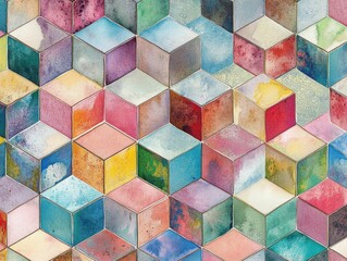 Poster - geometric symphony: a vibrant, eye-catching design composed of meticulously arranged cubes, each ado