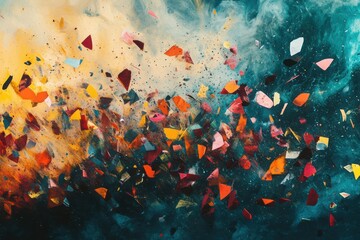 Poster - Burst of Colors: An abstract artwork explodes with vibrant hues, capturing a dynamic sense of movement, texture, and artistic expression.