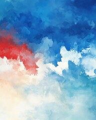 Poster - Abstract artistic painting with textured brushstrokes in red white and shades of blue featuring fluid shapes creating dynamic effects