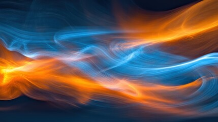 Poster - abstract flame wave: a vibrant dance of orange and blue intertwine, creating a dynamic visual sympho