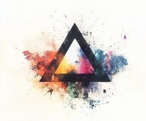 Poster - geometric harmony: an artistic abstract featuring a central triangle shape with a vibrant spray of c