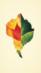 Poster - Autumnal leaf mosaic with vibrant colors of red yellow and green against a light background representing seasonal change