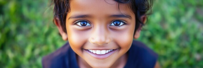 Poster - Smiling child enjoying a sunny day in the park with lush green grass in the background