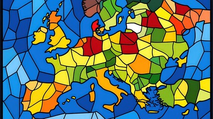 Poster - European map illustration colorful stained glass style with diverse country shapes and borders