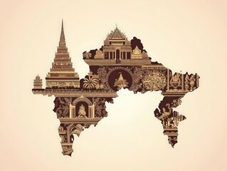 Poster - Detailed illustration of an architectural form featuring intricate structures and patterns against a muted background