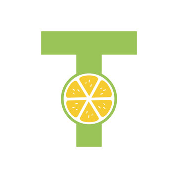 Lemon Logo Combine With Letter T Vector Template