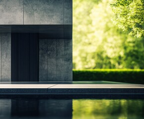 Poster - modern architecture's serene fusion: a minimalist architectural structure with clean lines seamlessl
