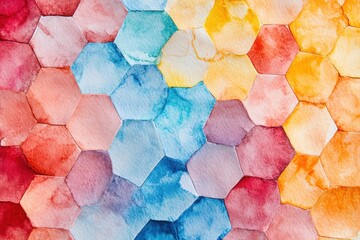 Poster - vibrant hexagon mosaic: an artistic arrangement of colorful hexagons, creating a dynamic and eye-cat