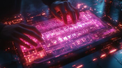 Poster - Dark atmosphere of digital innovation futuristic keyboard interactions in tech art