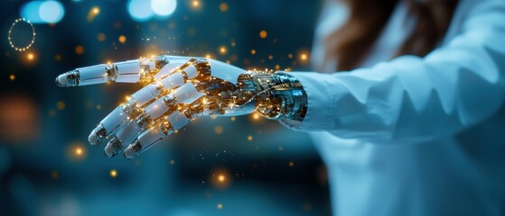 Poster - Futuristic robotics display high-tech lab visual art urban environment close-up innovation exploration