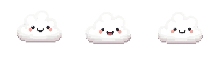 Poster - Three cute, smiling clouds with a fluffy appearance, each featuring a unique facial expression.