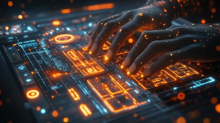 Poster - Futuristic data interaction virtual workspace digital interface technology close-up innovation