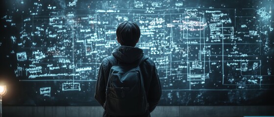 Poster - Young innovator analyzing complex data patterns in a futuristic lab environment