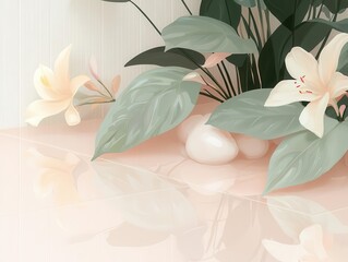 Poster - Abstract floral motifs layered over elegant stone textures create a harmonious composition, offering a unique space for branding messages.