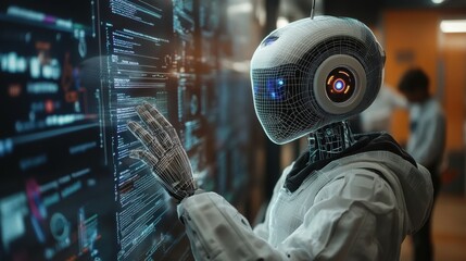 Poster - Exploring advanced robotics ai interaction in a high-tech environment urban setting futuristic concept
